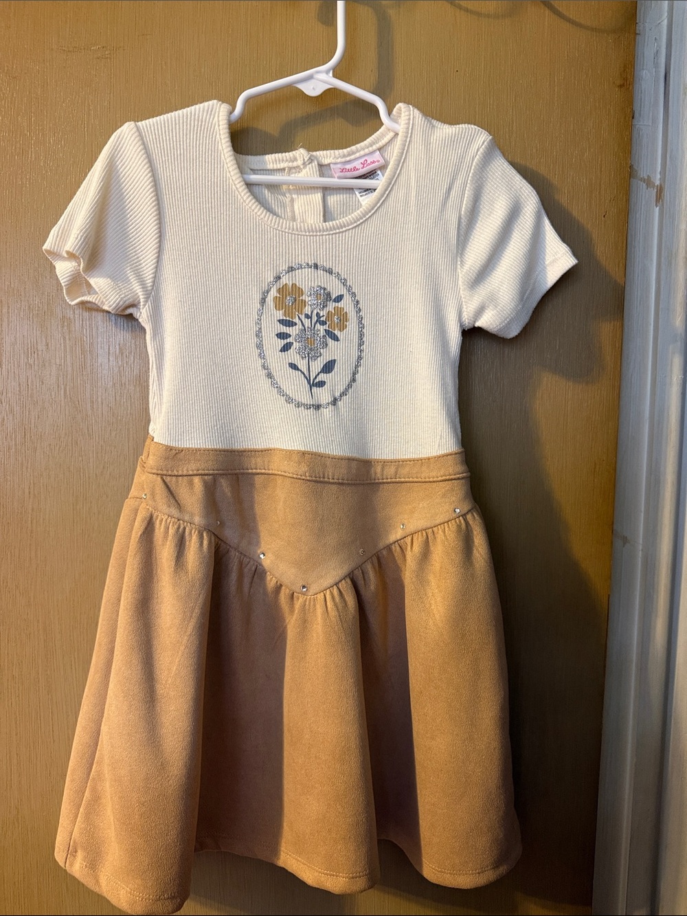 Girls Cream and Tan Floral Knit Dress